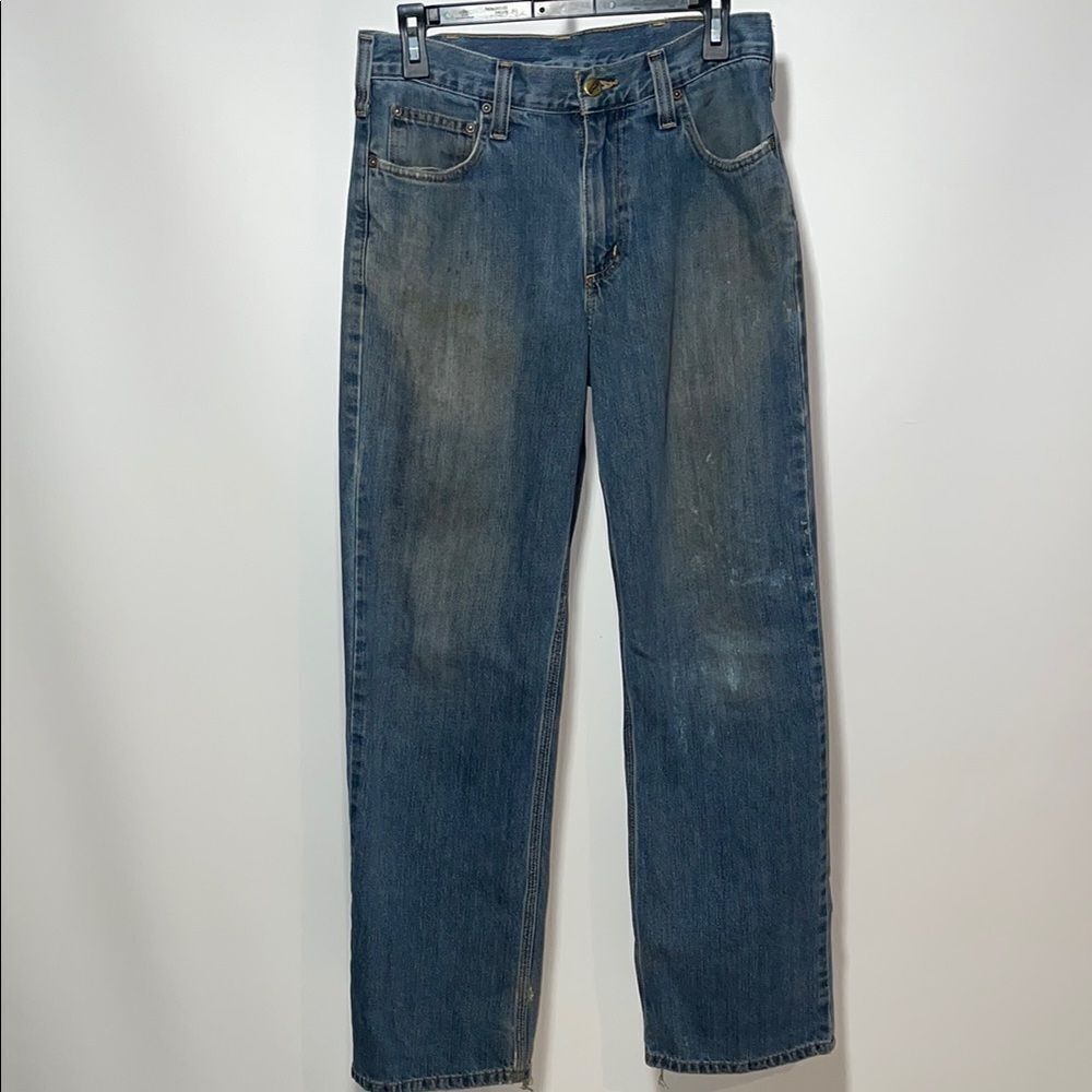Carhartt Blue Straight Jeans with Distressed Look